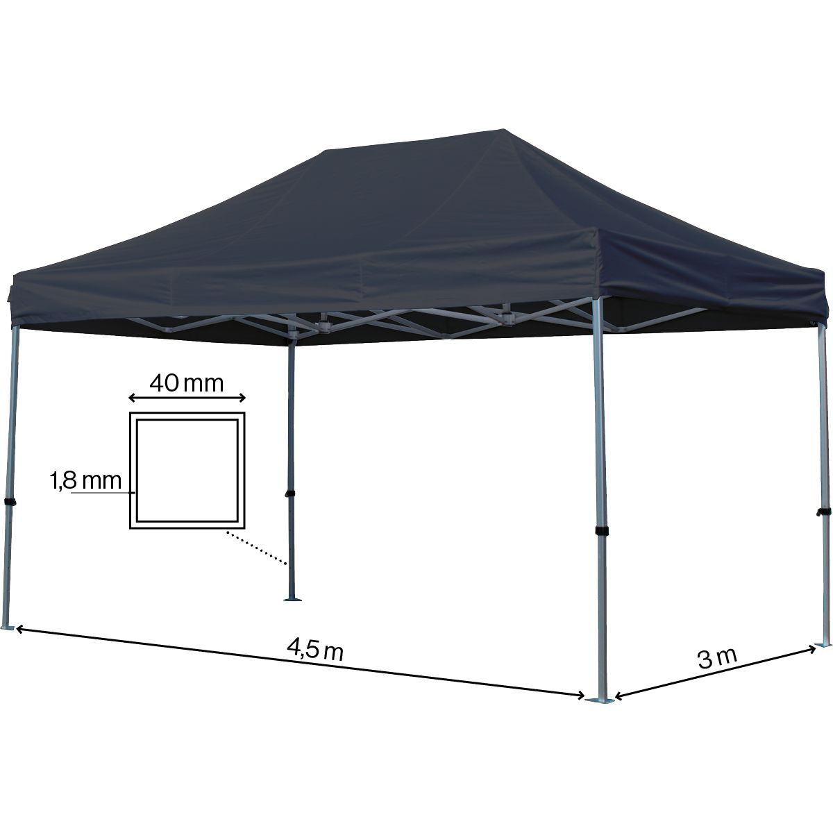 Foldetelt Komplet 3x4,5m Premium Plus - Sort