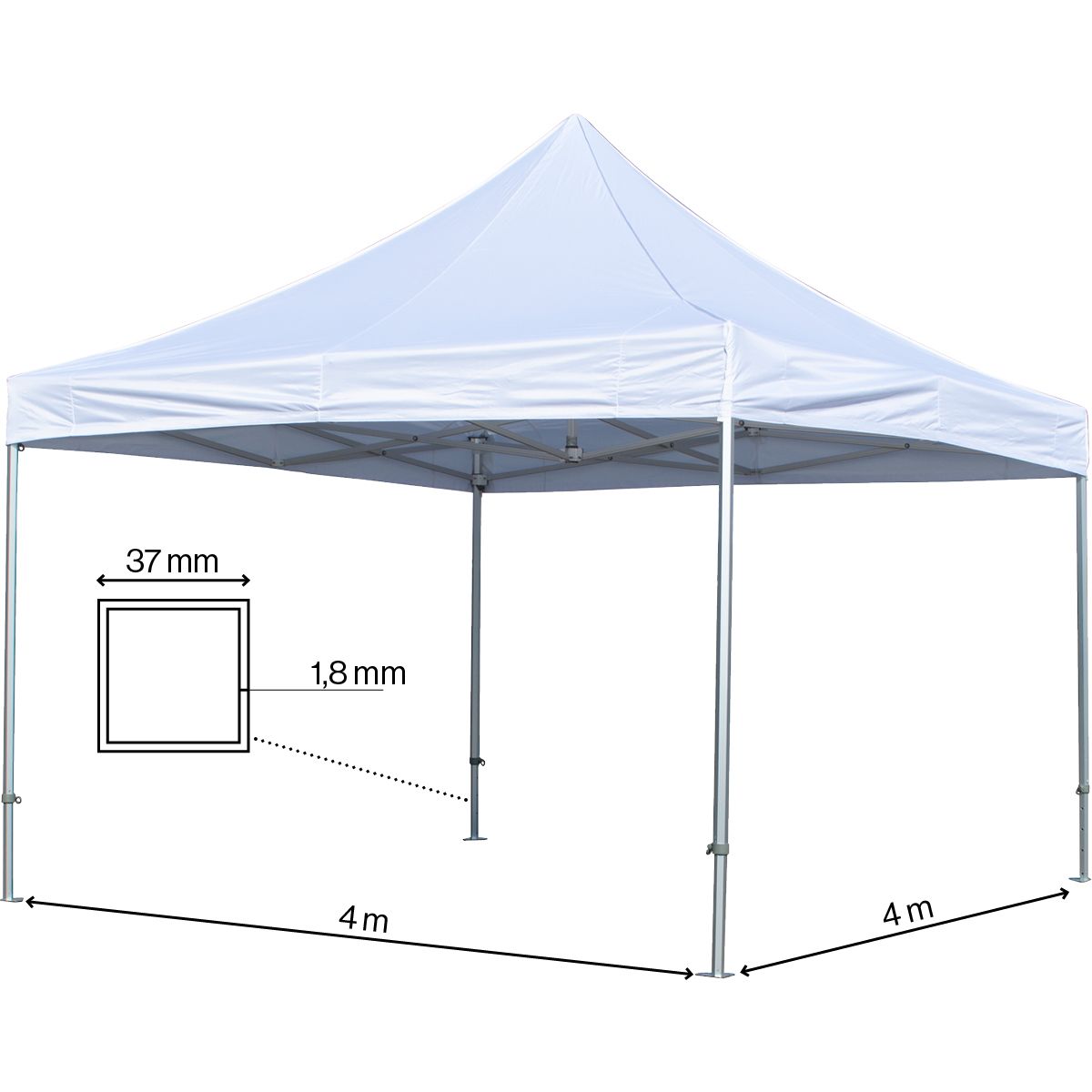 Foldetelt Komplet 4x4m Premium - Hvid