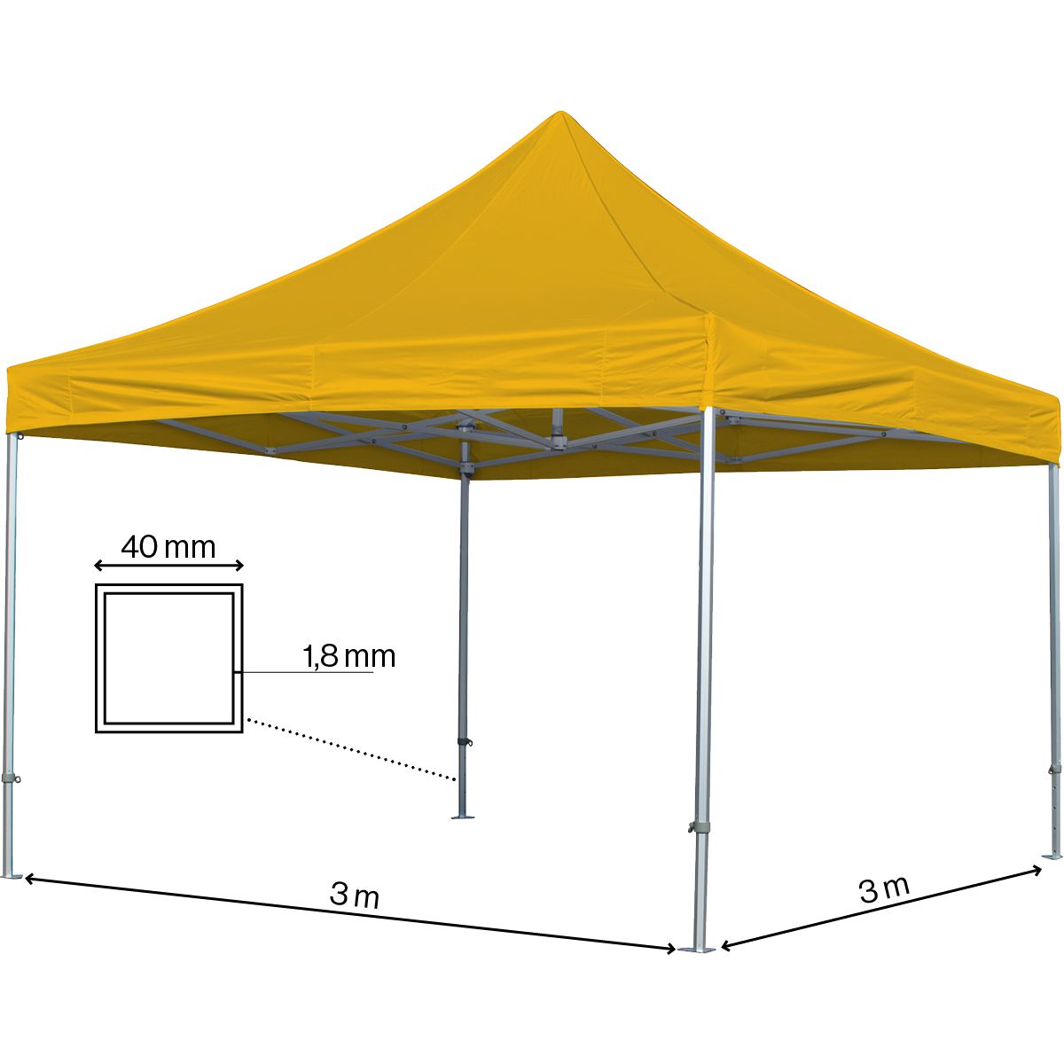 Foldetelt Komplet 3x3m Premium Plus - Gul