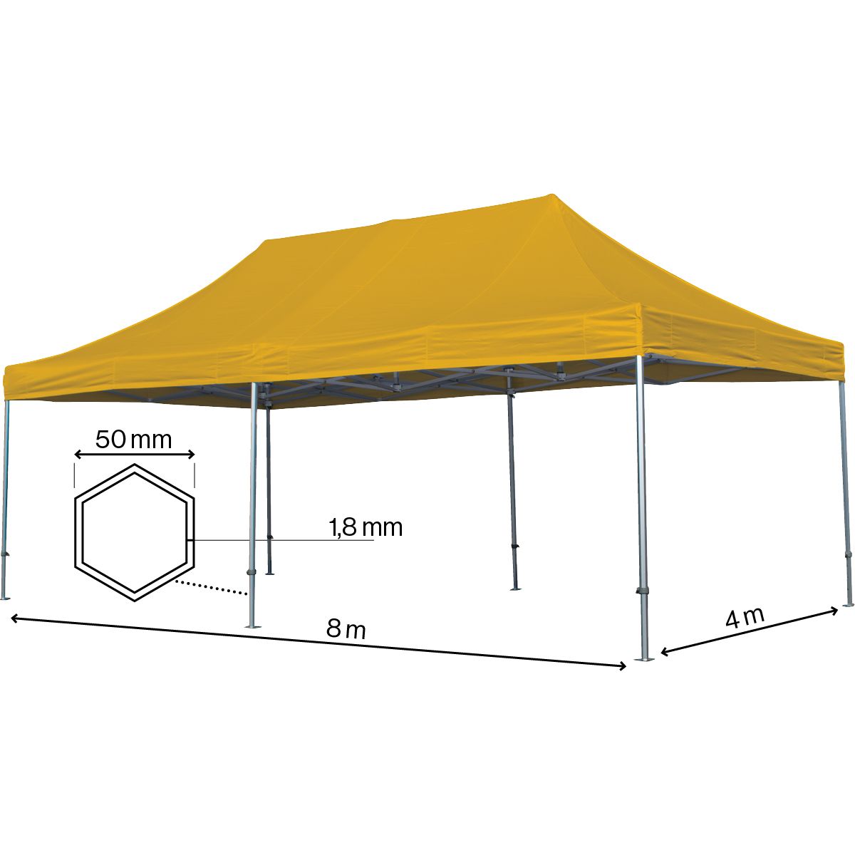 Foldetelt Komplet 4x8m HEXA Heavy Duty - Gul