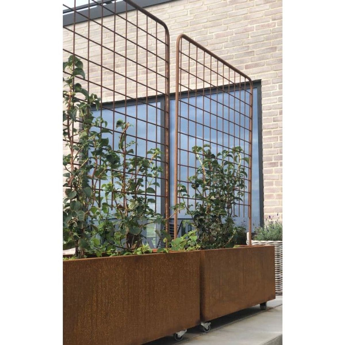 Plantekasse i corten m/ espalier - 120 x 40 x 40 cm-Fødder-Med flamingo-Med kapilærindsats