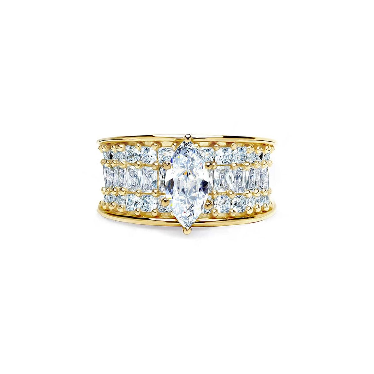 Oxford marquise & prinsesse cut ring i forgyldt sterlingsølv