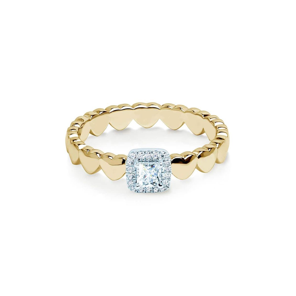 Valentino hjerte ring med princess cut safir og diamant halo