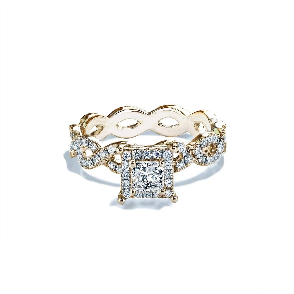 Amora forlovelsesring med eternity twist diamantbånd og safir