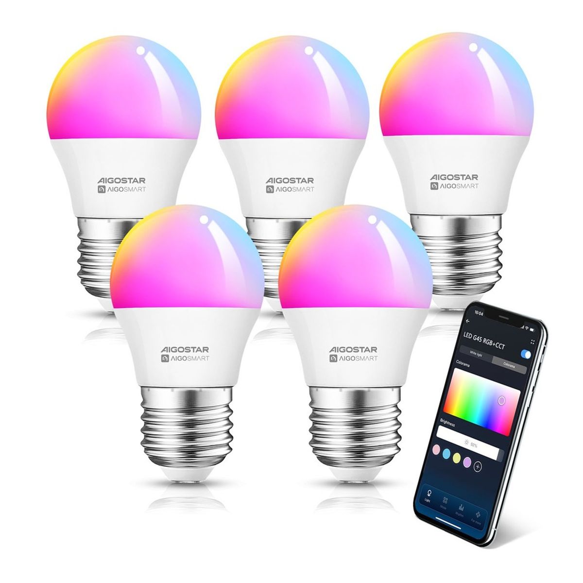 Smart LED Pære G45 E27 6.5W RGB+CCT - WB - Kulør : RGB + CCT (Varm til Kold Hvid)