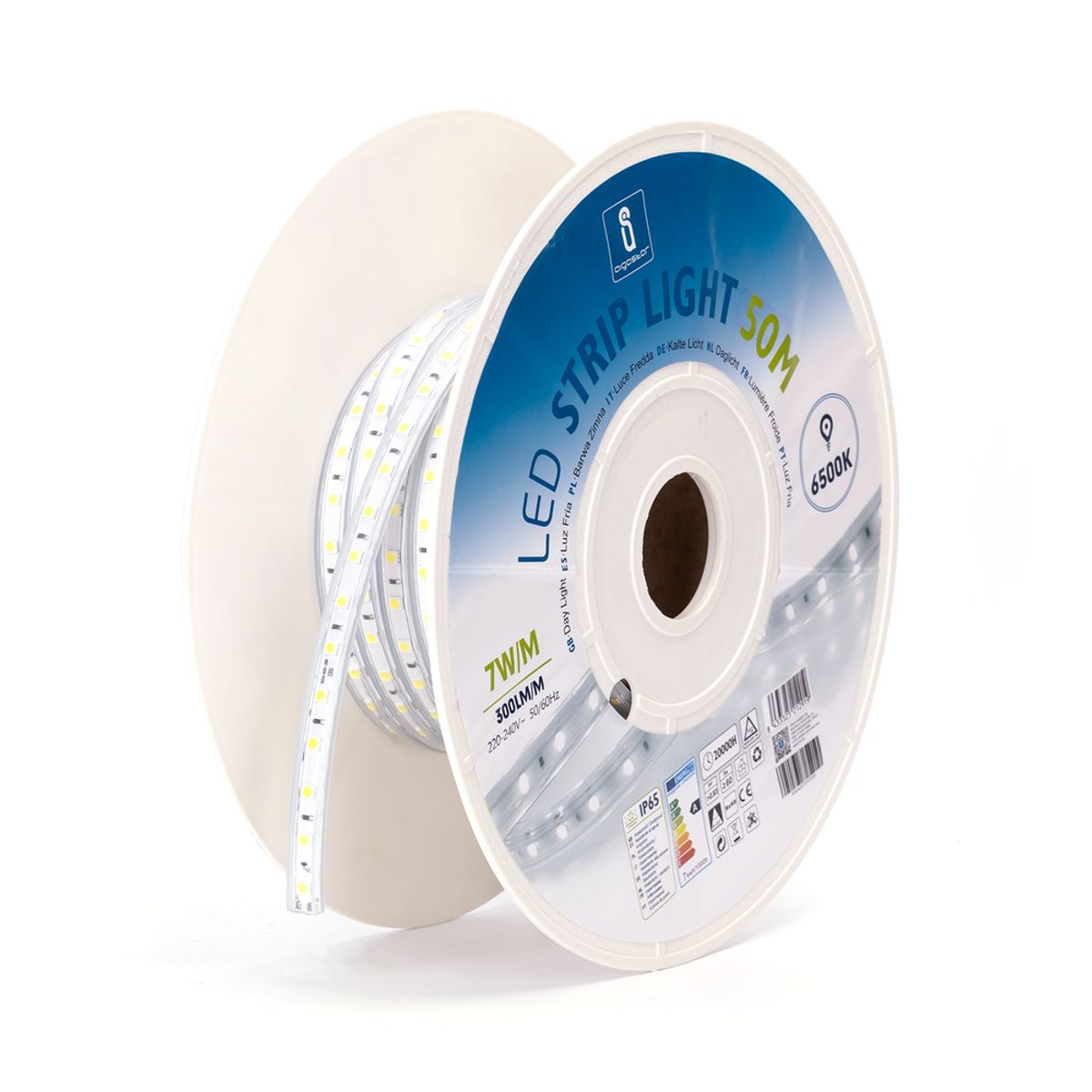 LED strip 230V / arbejdsbelysning - 10mm, Hvid, 50m rulle