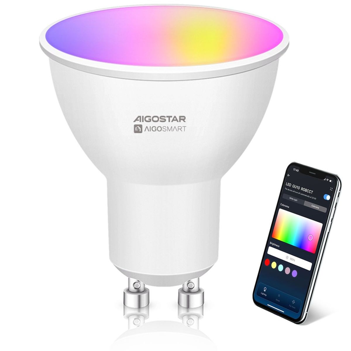 Bluetooth Mesh Smart LED-Pære GU10 6,5W RGB+CCT - 2-pak - Kulør : RGB + CCT (Varm til Kold Hvid)