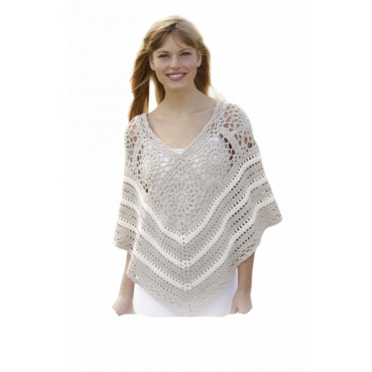 Sweet Martine by DROPS Design - Poncho med bedstemorruder Hækleopskrif - Large / X-Large