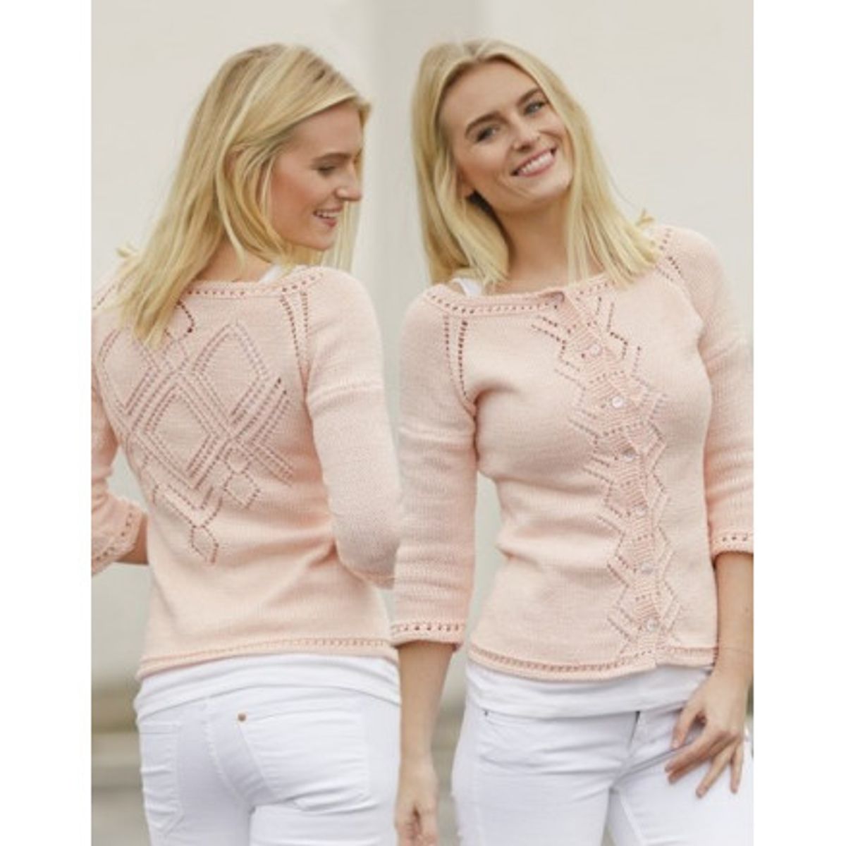 Peach Macaroon by DROPS Design - Jakke Strikkeopskrift str. S - XXXL - Small