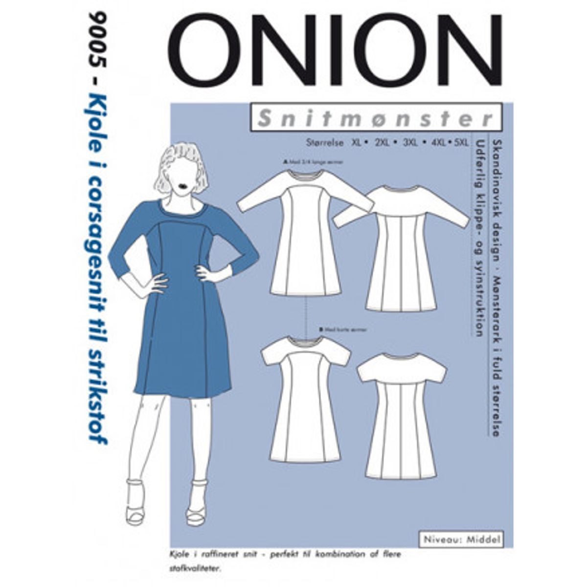 ONION Snitmønster Plus 9005 Kjole i Corsagesnit Str. XL-5XL