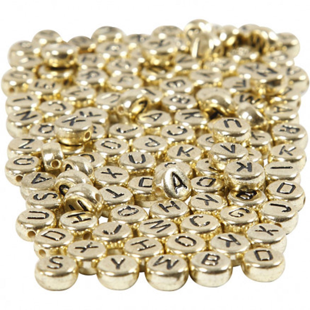 Bogstavperler, guld, diam. 7 mm, hulstr. 1,2 mm, 165 g/ 1 pk.