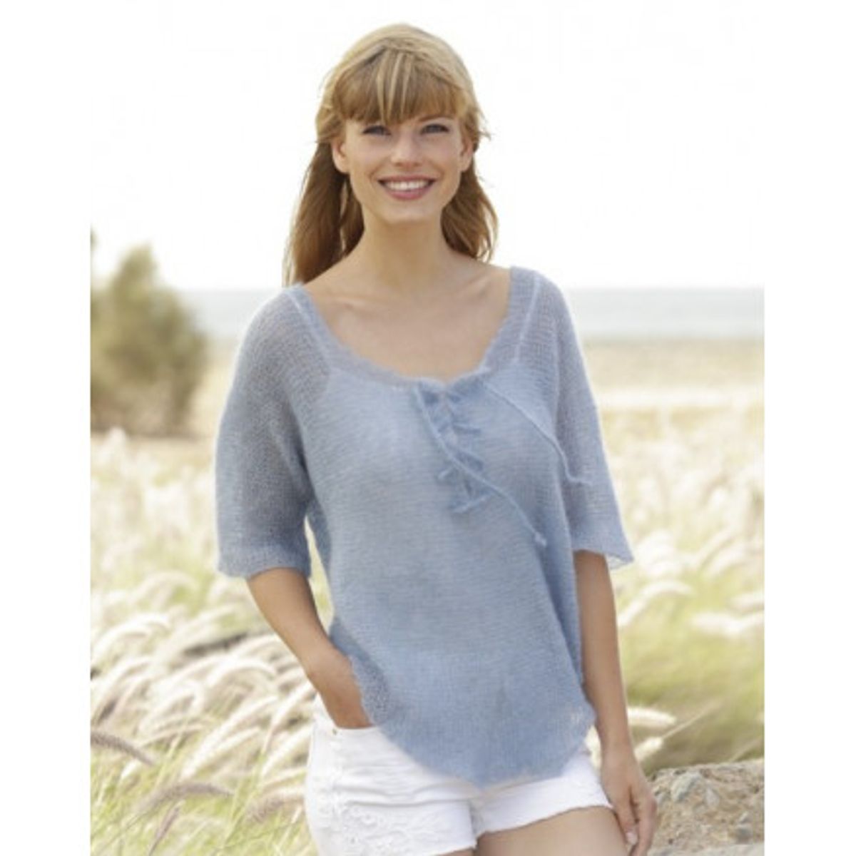 Blue Mist by DROPS Design - Bluse Strikkeopskrift str. S - XXXL - Small