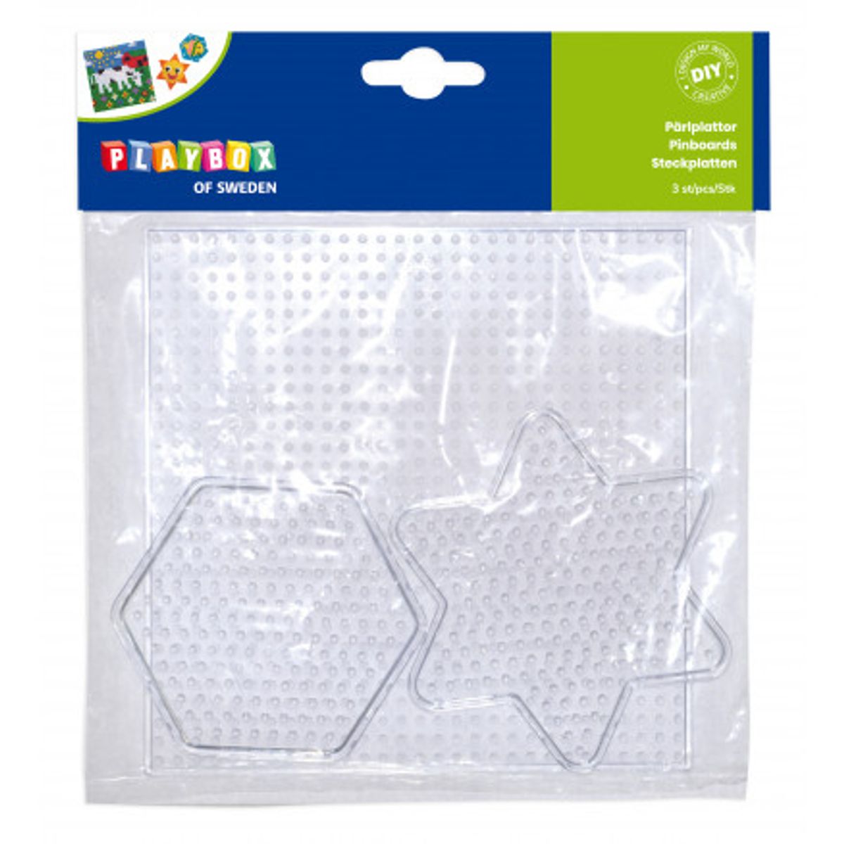 Playbox Perleplader Transparent Firkantet/Stjerne/Sekskant - 3 stk