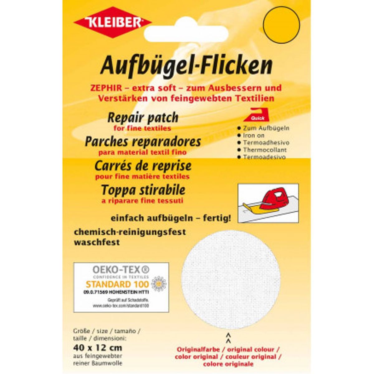 Kleiber Strygemærke/Reparationslap Zephir Bomuld Hvid 40x12cm - 1 stk