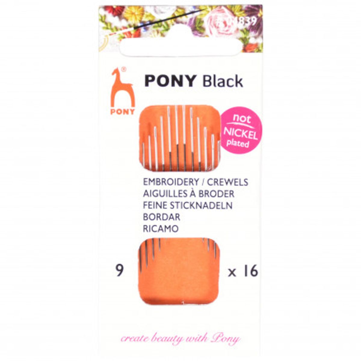 Pony Black Broderinåle Str. 9 - 16 stk