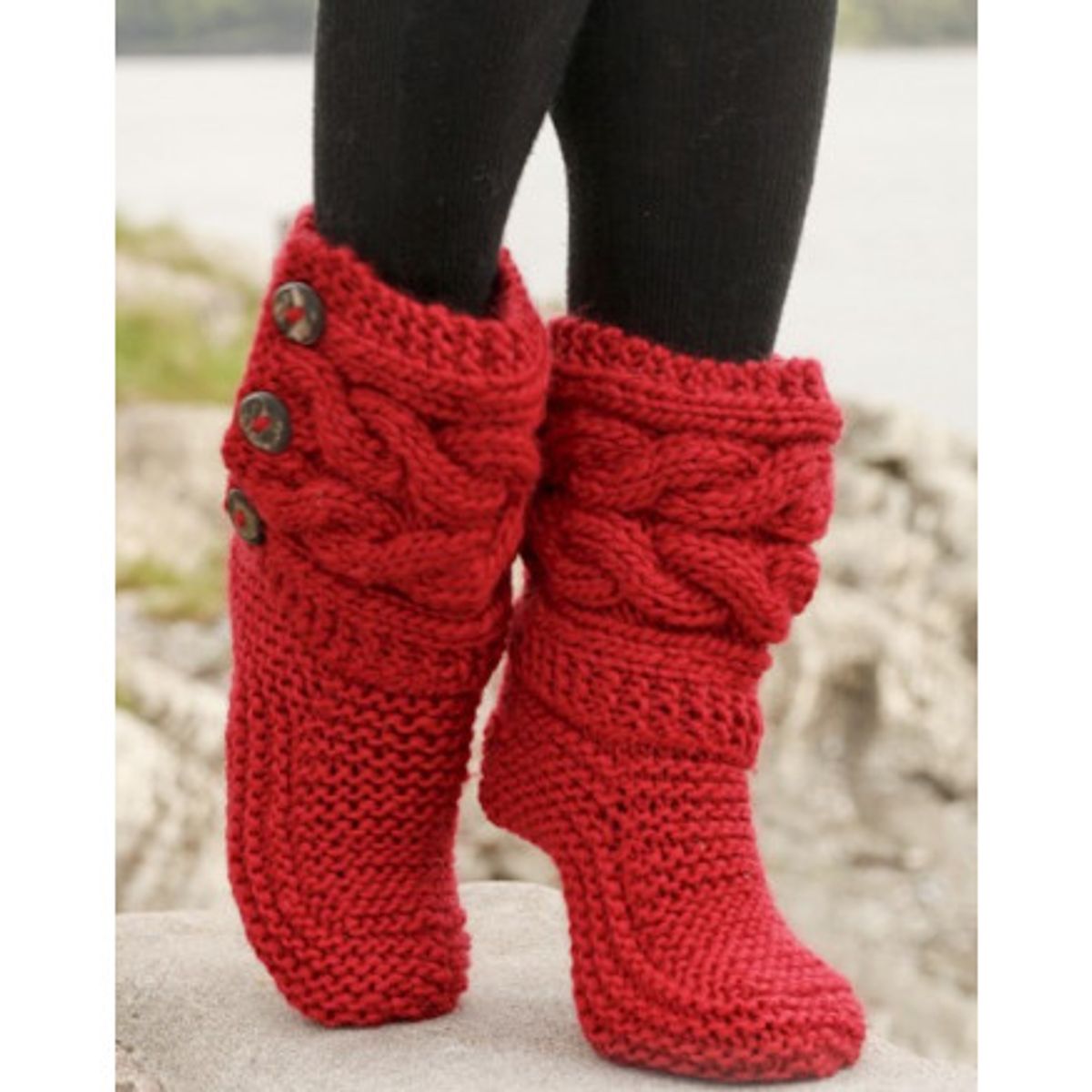 Little Red Riding Slippers by DROPS Design - Tøfler med snoninger Stri - 38/39