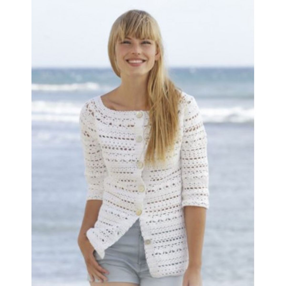 Seashore Bliss Cardigan by DROPS Design - Jakke Hækleopskrift str. S - - XX-Large