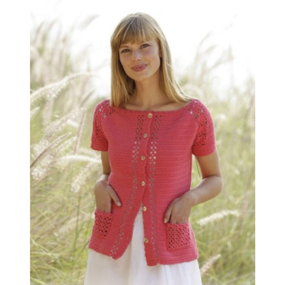 Warm Apricot Cardigan by DROPS Design - Jakke Hækleopskrift str. S - X - X-Large