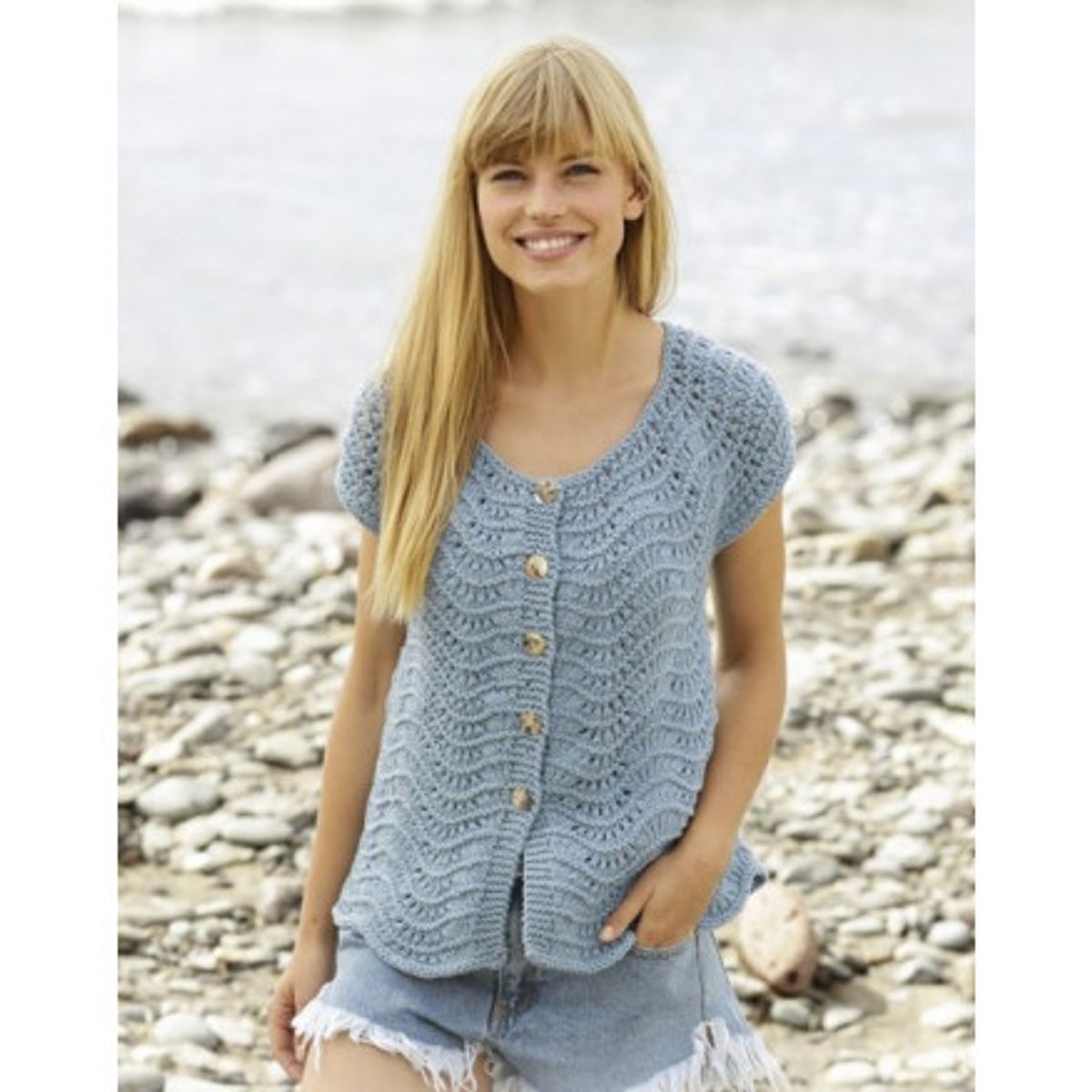 Shore Line Cardigan by DROPS Design - Cardigan Strikkeopskrift str. S - Medium