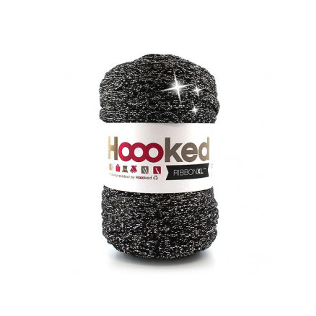 Hoooked Ribbon XL Stofgarn Unicolor Lurex 3 Black Sparkle