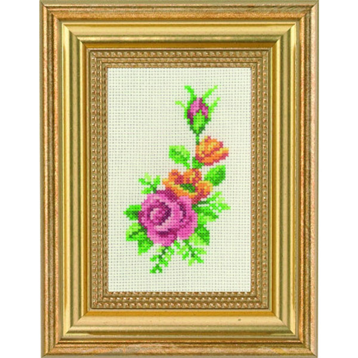 Permin Broderikit Rose og gule blomster 9x14cm