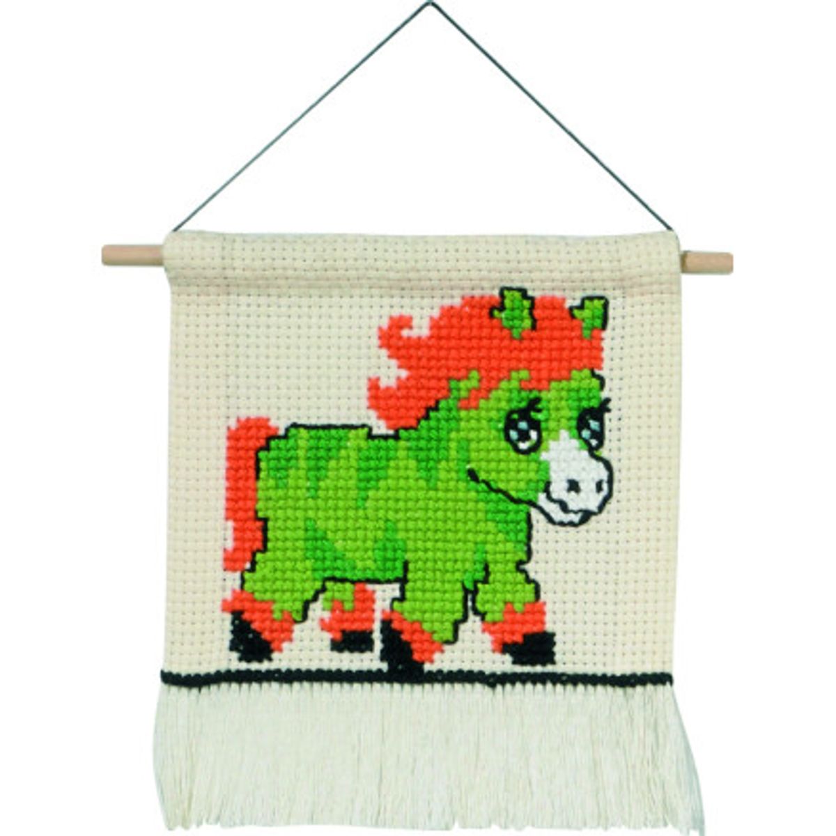 Permin broderikit m/ Grøn Pony til børn 16x18cm