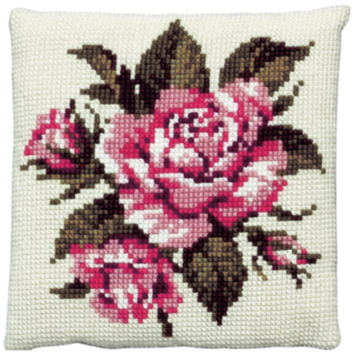 Permin Broderikit Stramaj m/ garn pink rose 40x40cm