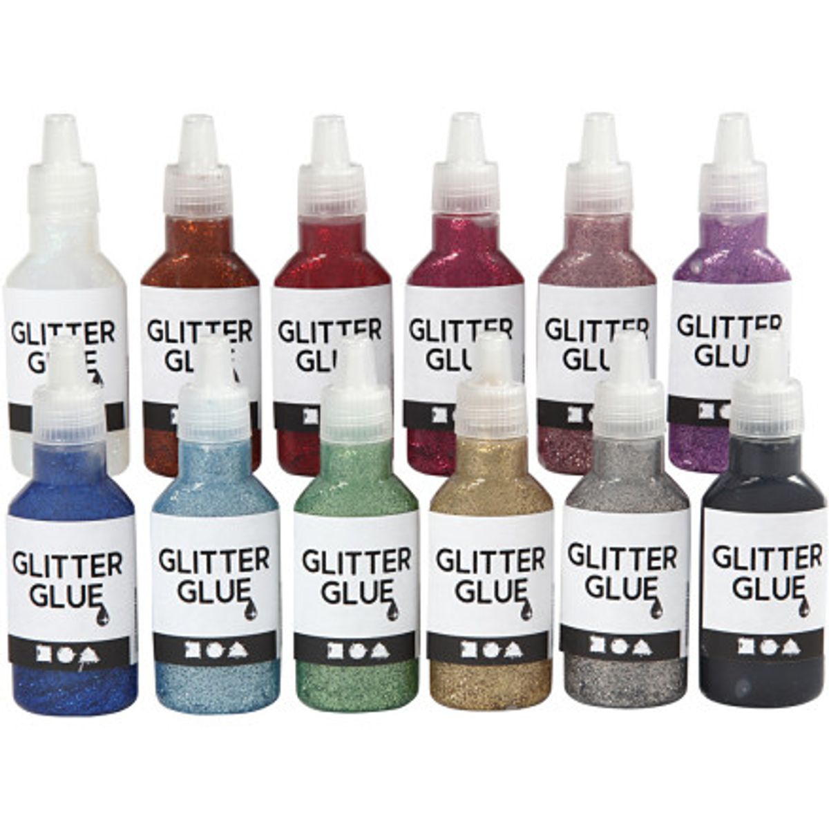 Glitterlim, ass. farver, 12x25ml/ 1 pk.