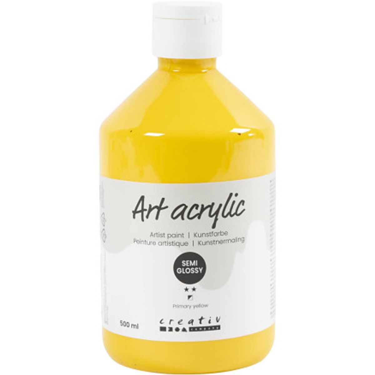 Art Akrylmaling, halvblank, transparent, primær gul, 500ml/ 1 fl.