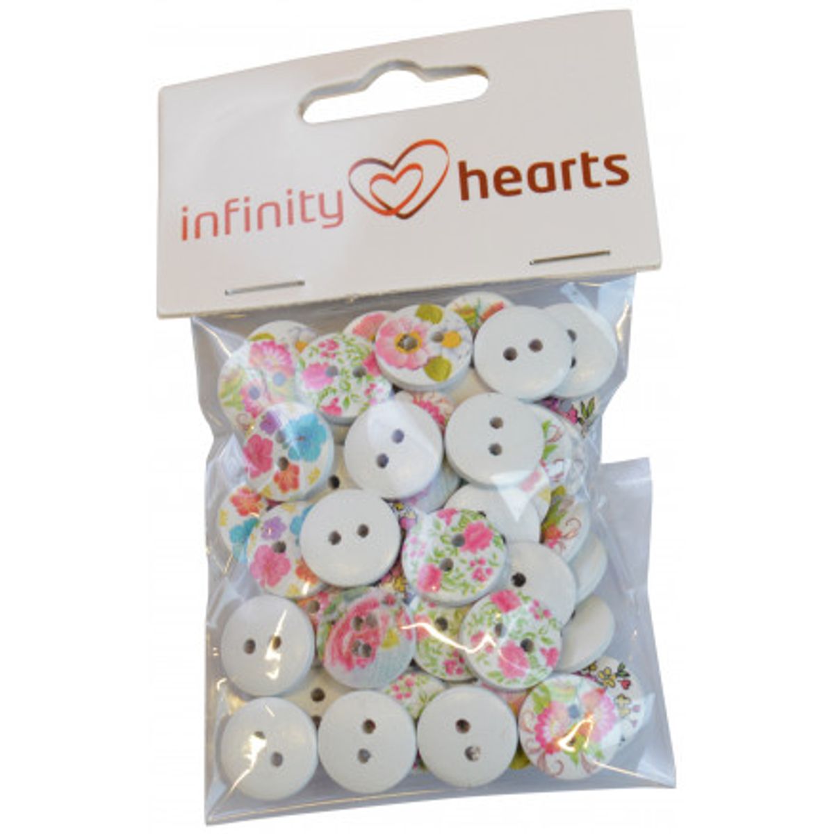 Infinity Hearts Knapper Træ Blomster Ass. farver 15mm - 50 stk