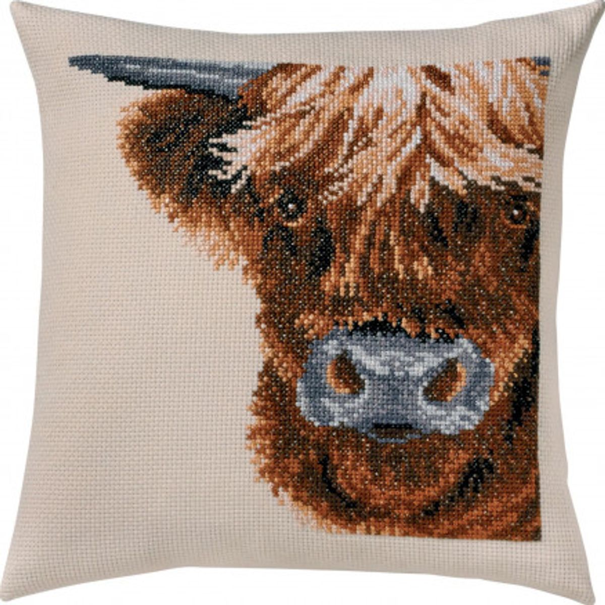 Permin Broderikit Aida Pude Skotsk Highland Ko 40x40cm