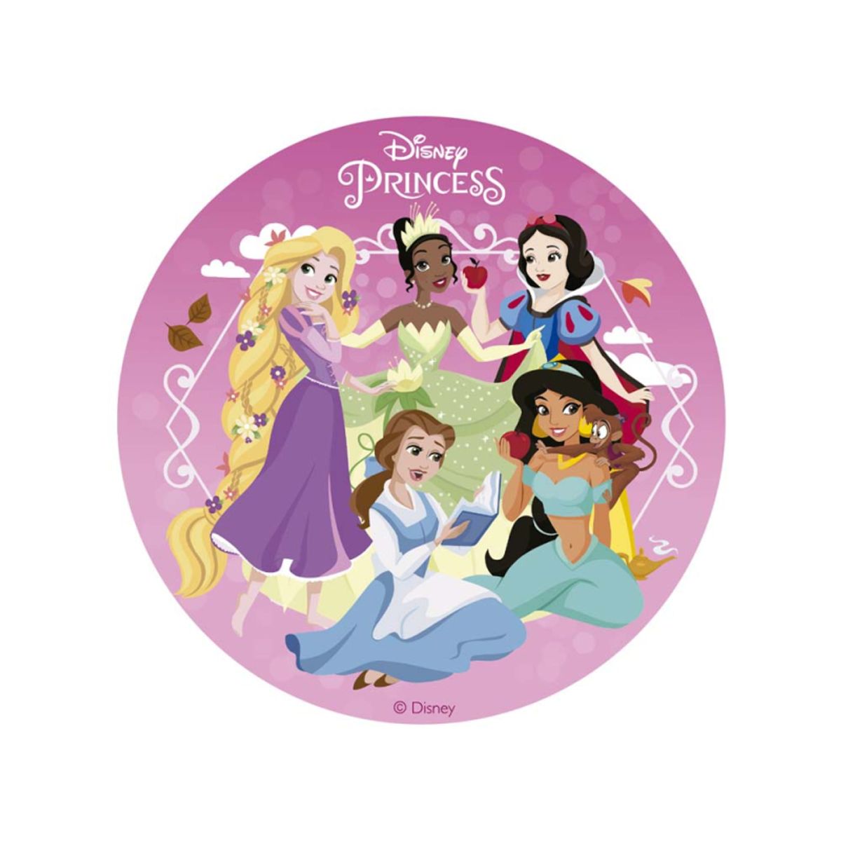 Disney prinsesser rundt kageprint - 15,5 cm.