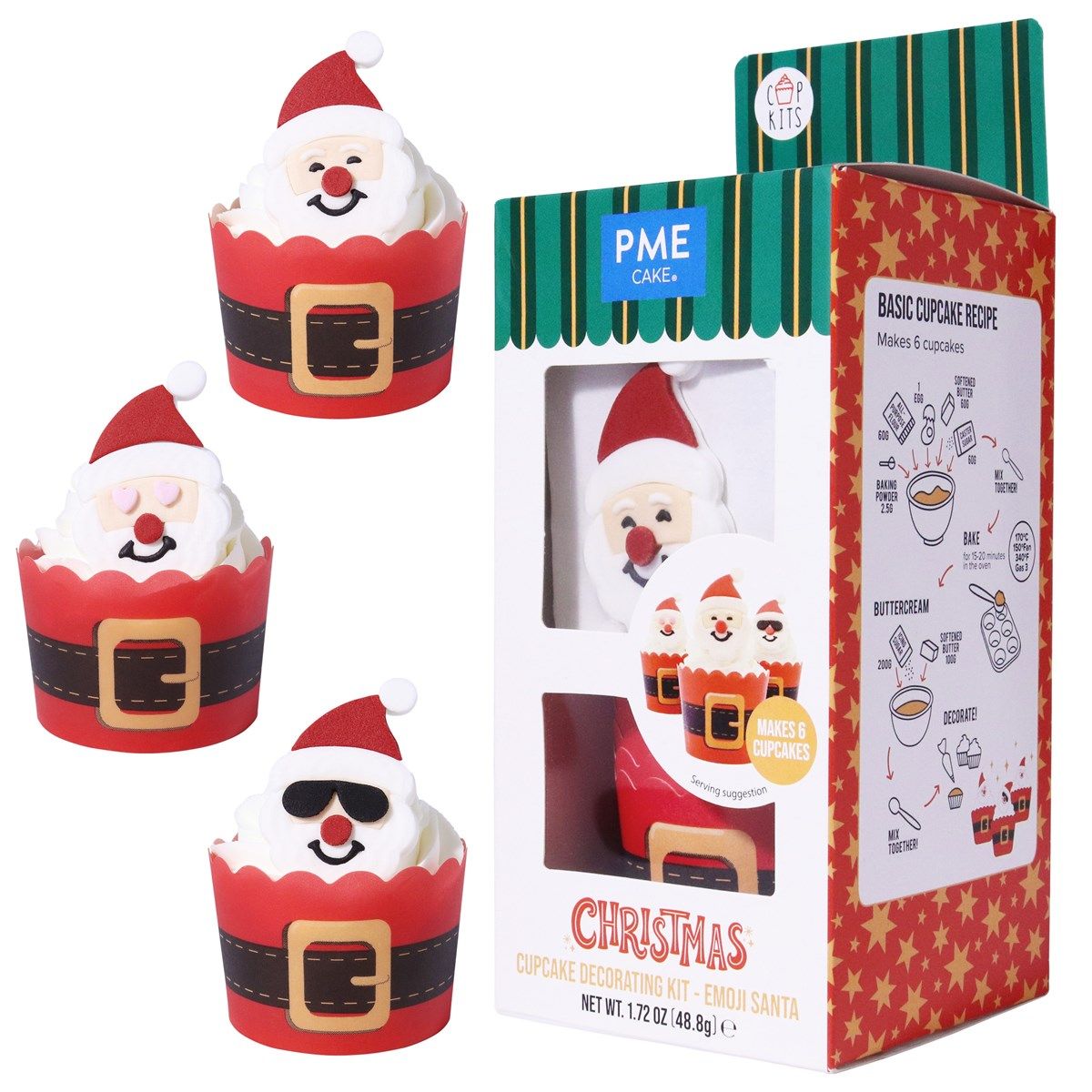 PME - Christmas Cupcake Decorating Kit, Emoji Santa, 6 sæt