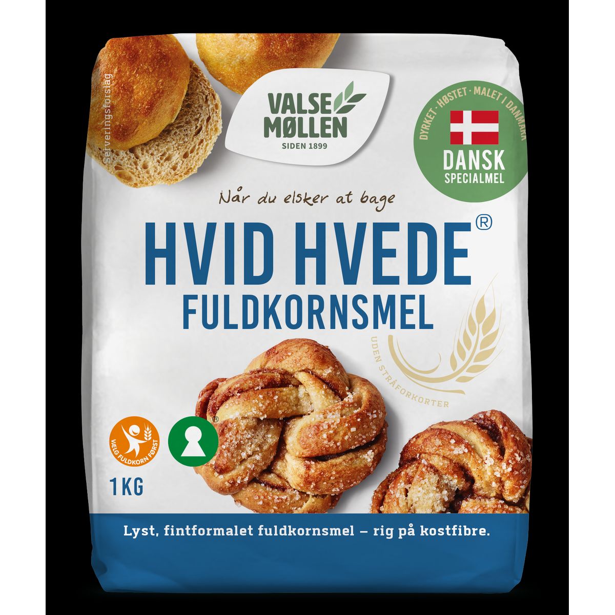 Hvid hvede fuldkornsmel 1 kg - Valsemøllen