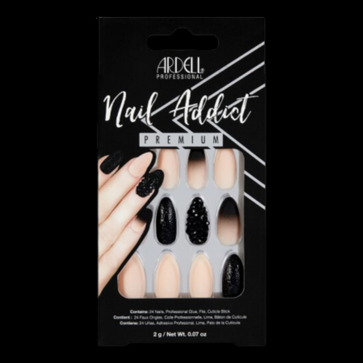 Ardell Nail Addict Black Stud & Pink Ombre Kunstige Negle - 24 stk