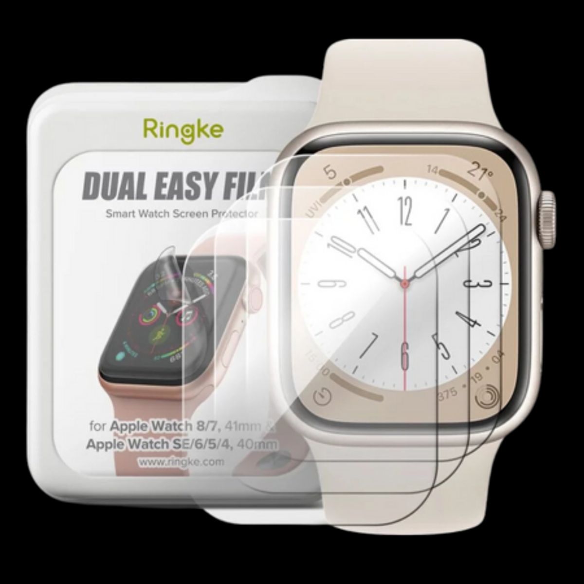 Ringke Dual Easy Film Skærmbeskyttelse Apple Watch 7/8 41 mm & Apple Watch SE/6/5/4 40mm 3-pack