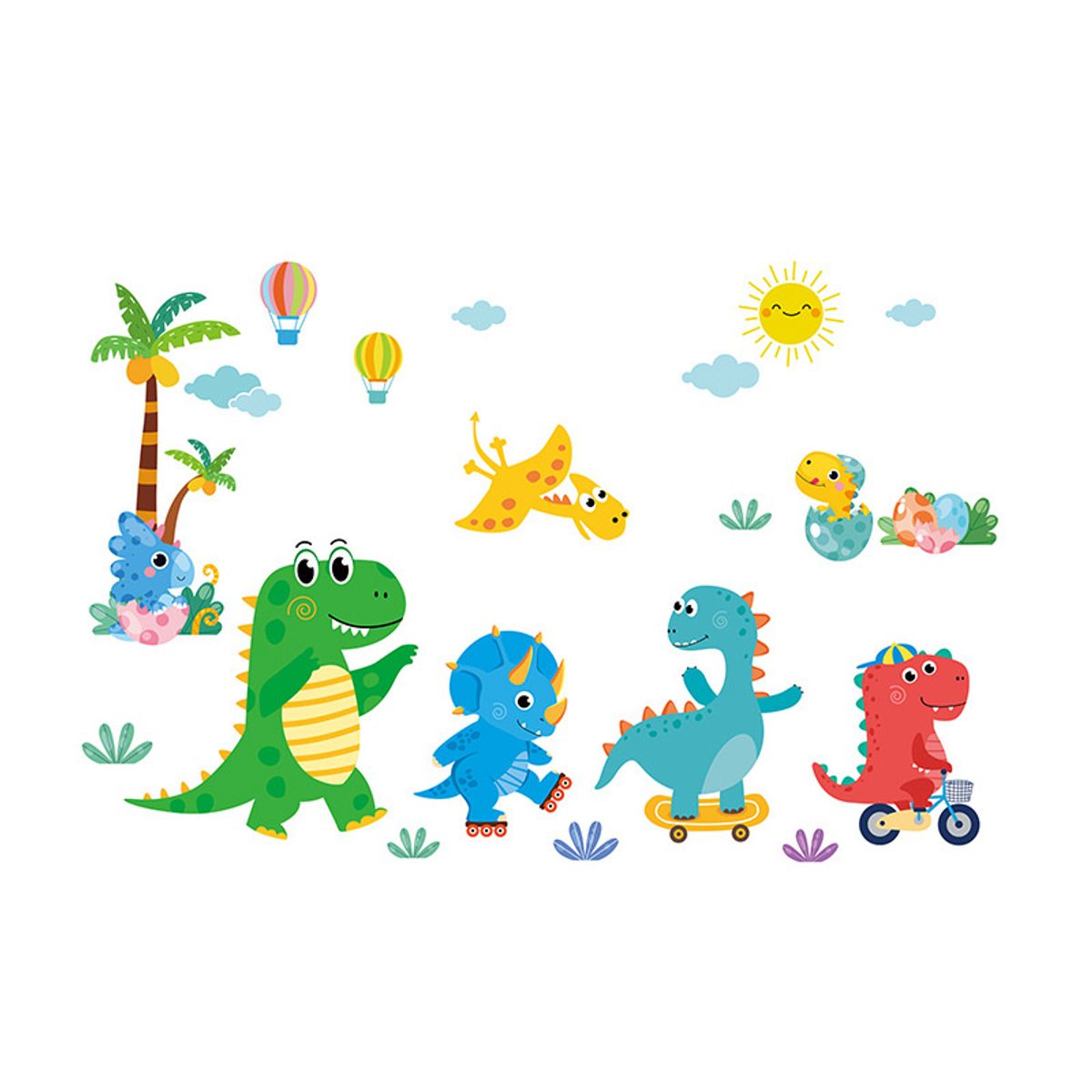 Sød dinosaurus wallsticker med 7 små dinoer på tur.