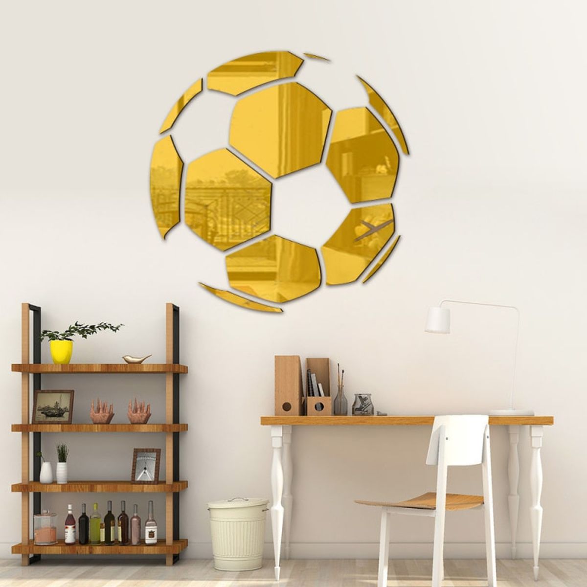 Fodbold spejl. Selvklæbende akryl spejl klistermærker. 3D design. Gold. 23cm.