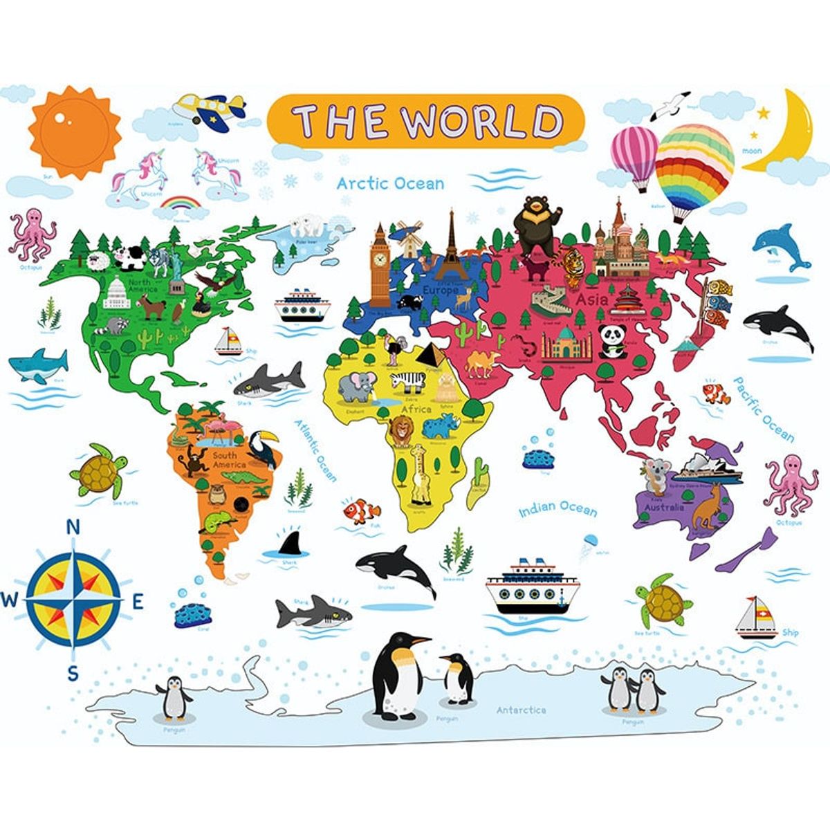 The World wallsticker. Flot og farverigt verdenskort for børn