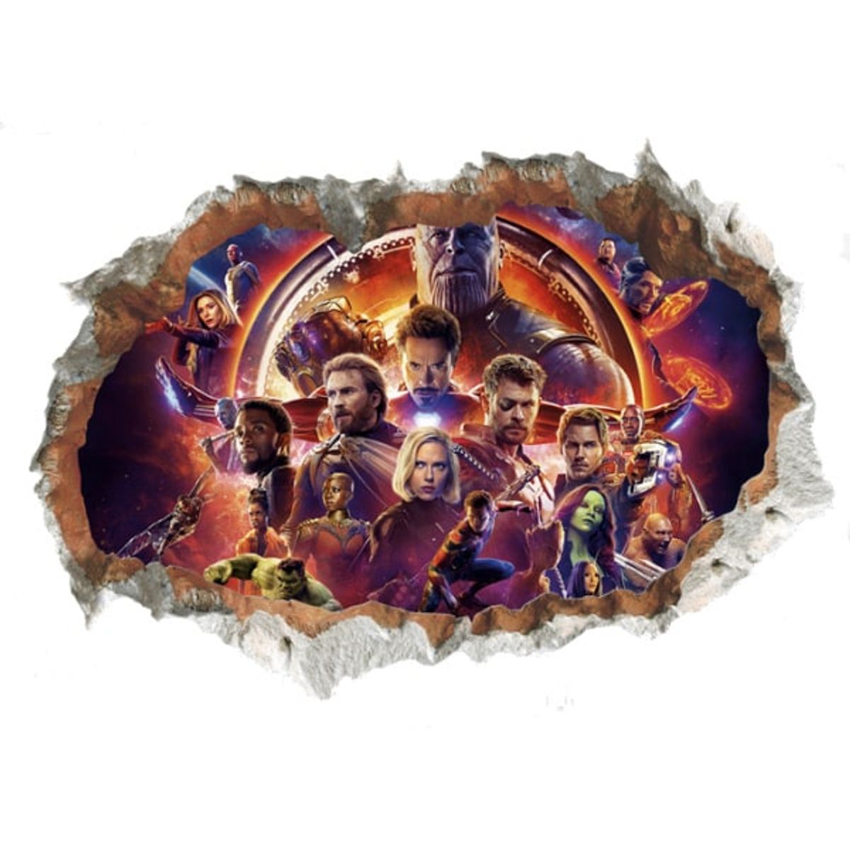 Avengers Endgame Wallsticker. Hul i væggen. 70x50cm.