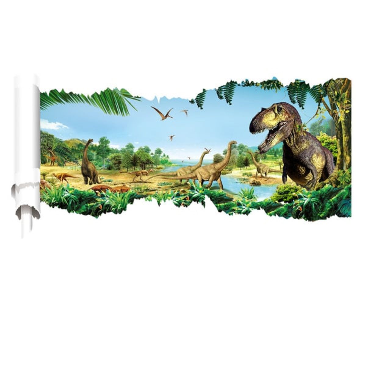 Dinosaurus wallsticker. Revet hul i væggen. 90x50cm.