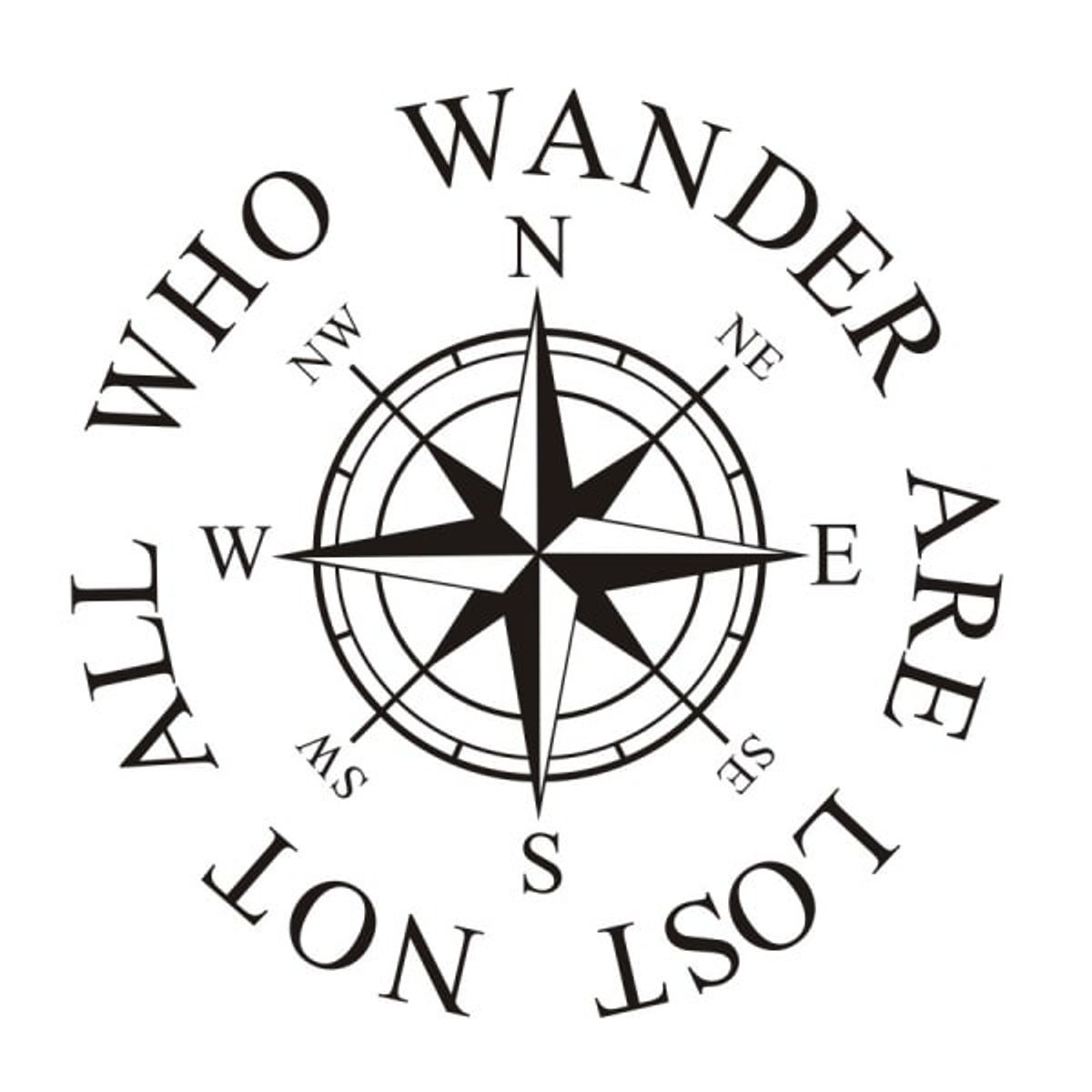 Kompas wallsticker. NOT ALL WHO WANDER ARE LOST. 60x60cm