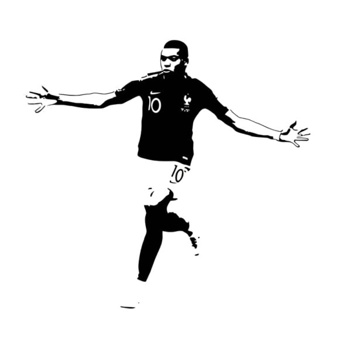 Mbappe scoring. Flot fodbold wallsticker. 54x57cm