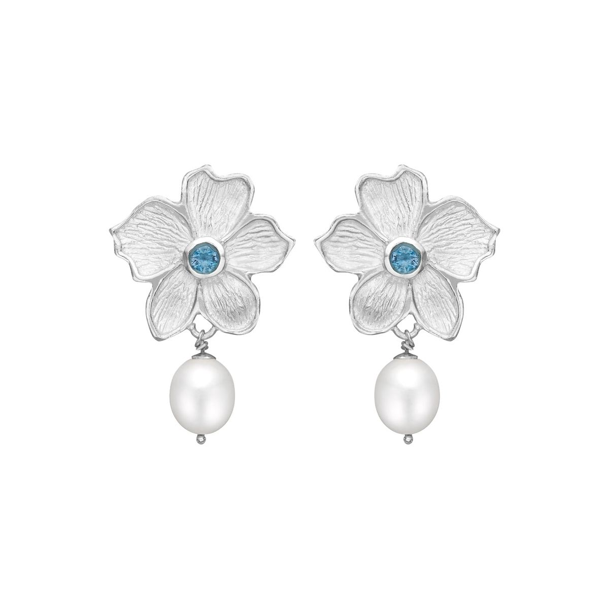 Poppy Aqua & Pearl Silver Ørestikkere