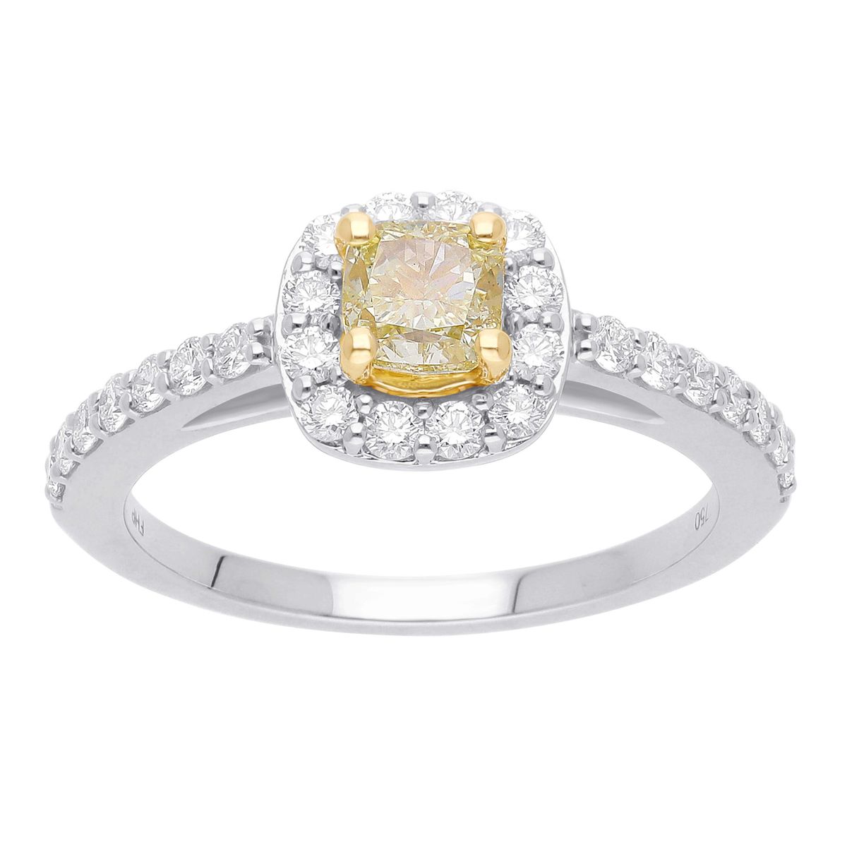 Fancy Yellow Cushion cut diamantring, 18 kt. guld eller Hvidguld, 0.88 ct diamanter - 53