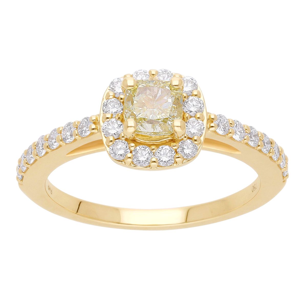 Fancy Yellow Cushion cut diamantring, 18 kt. guld eller Hvidguld, 0.88 ct diamanter - 53