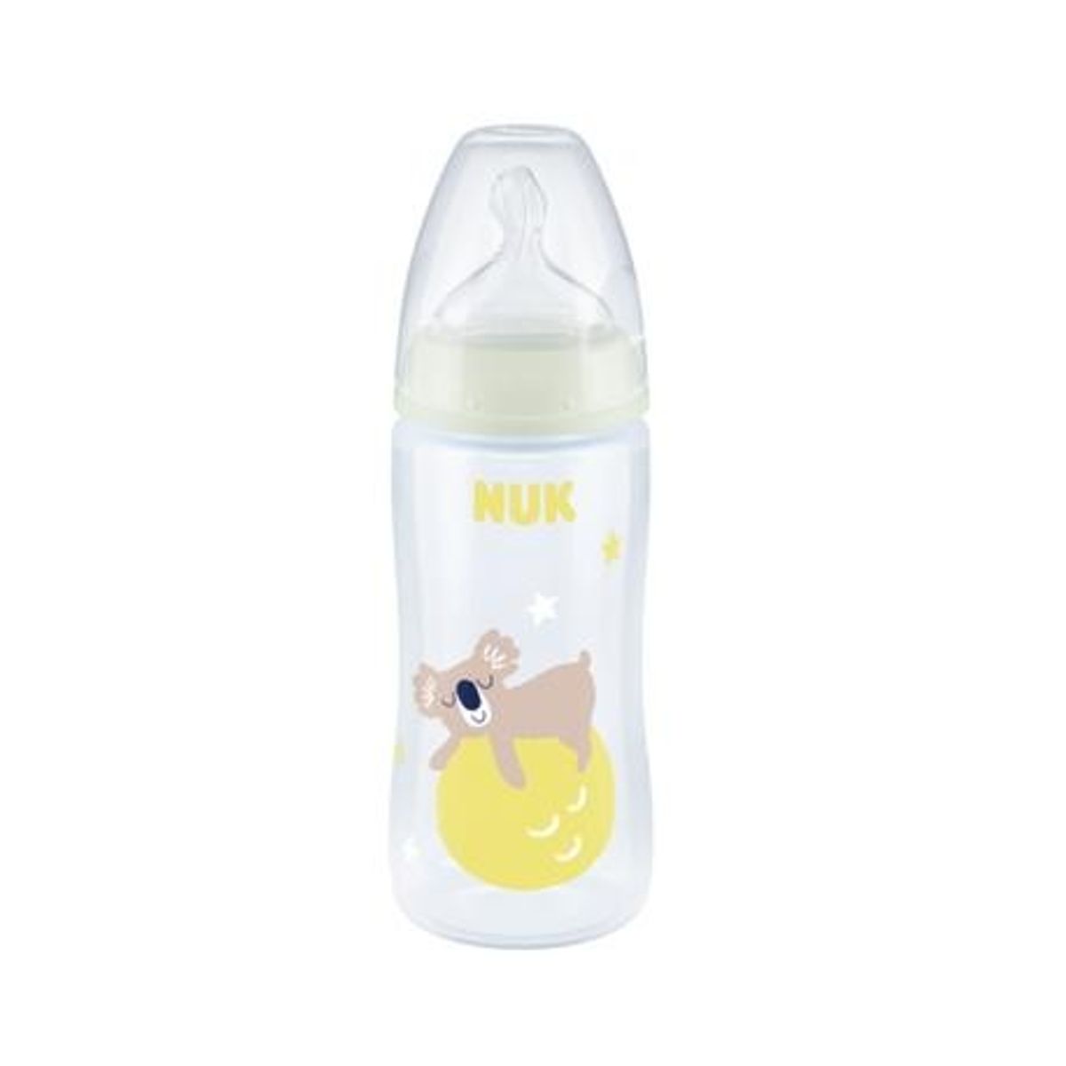 Nuk First Choice Night, Sutteflaske, Transparent/gul, 6-18 Mdr.