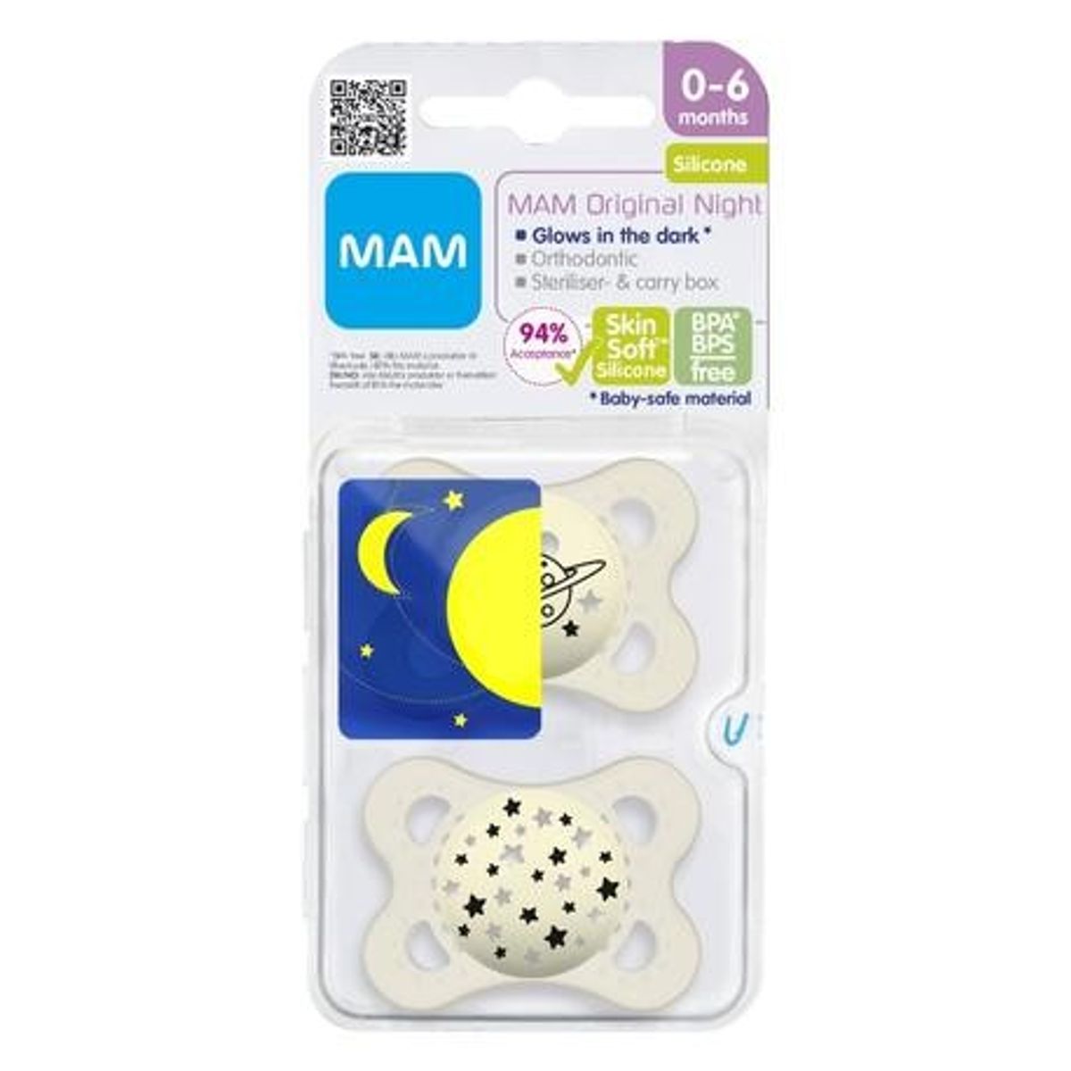 Mam Original Night 2-pack, Str. 1 (0-6 Mdr.), Symmetrisk - Silikone