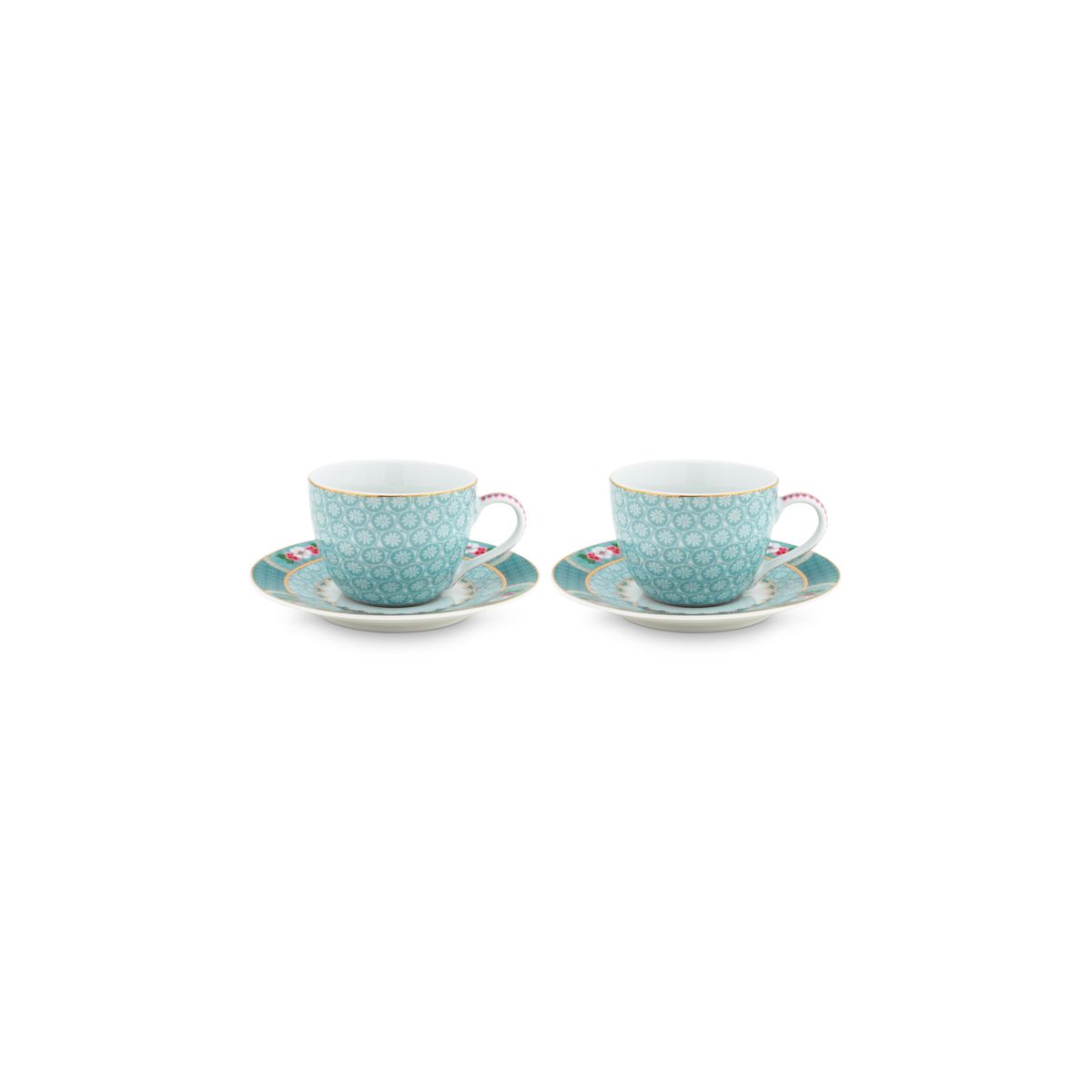 Set/2 Espresso Cups & Saucers Blushing Birds Blue 120ml