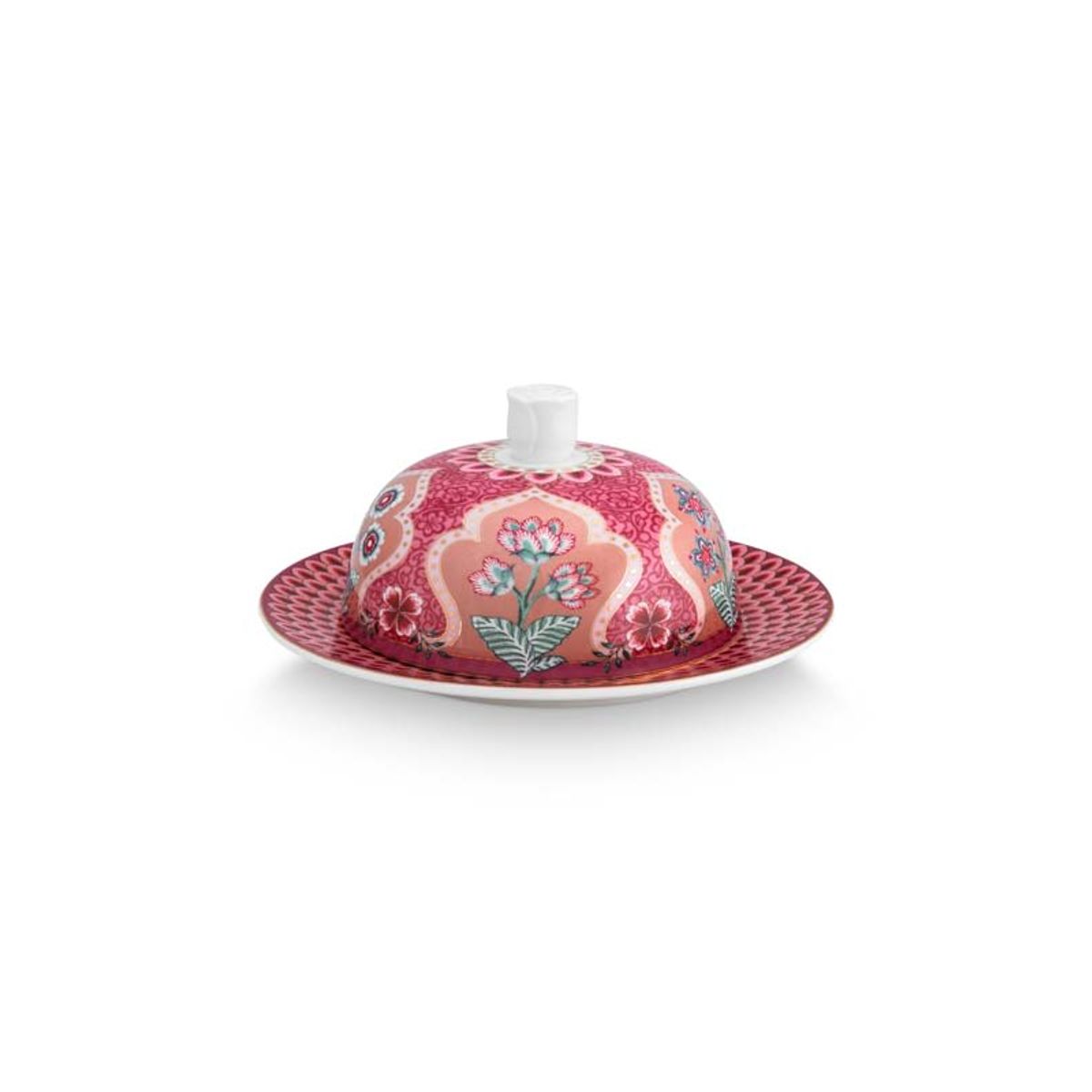 Butter Dish Round Flower Festival Deco Dark Pink 17x8cm